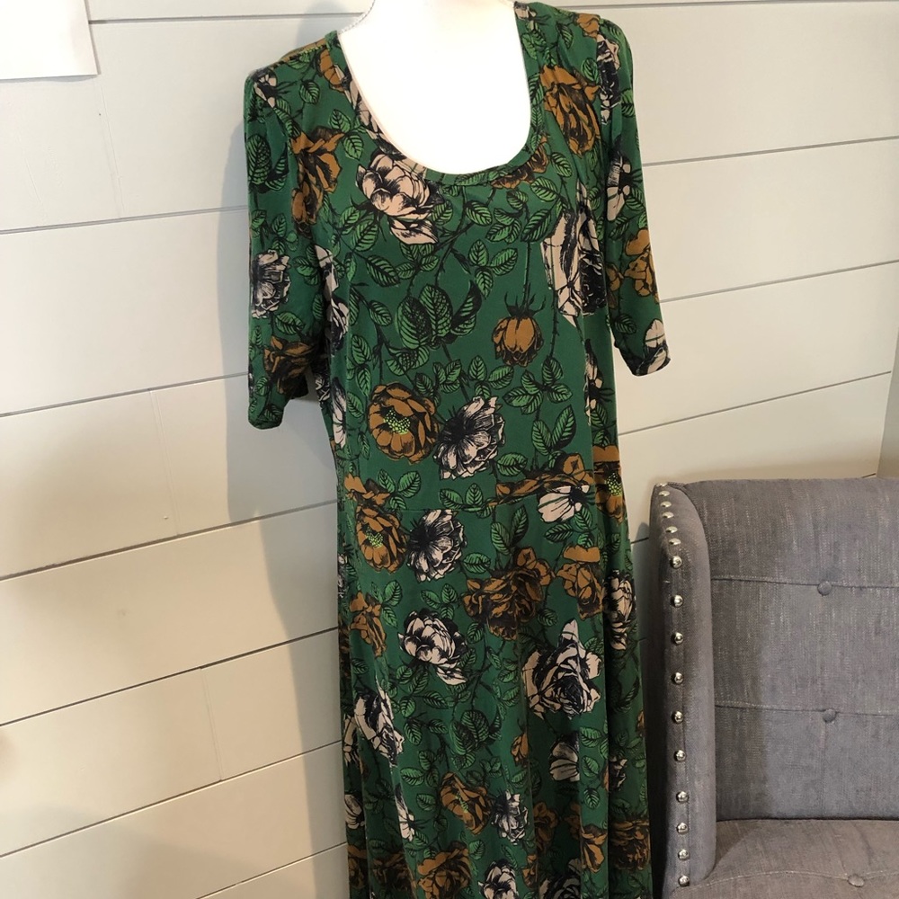 Lularoe Ana Maxi Dress green floral roses